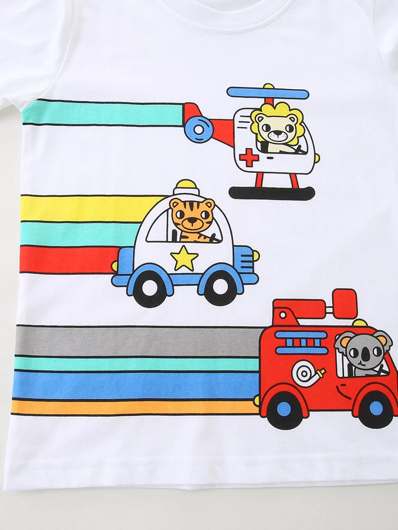 Children's Cartoon Vehicle Print Long Sleeve T-Shirt