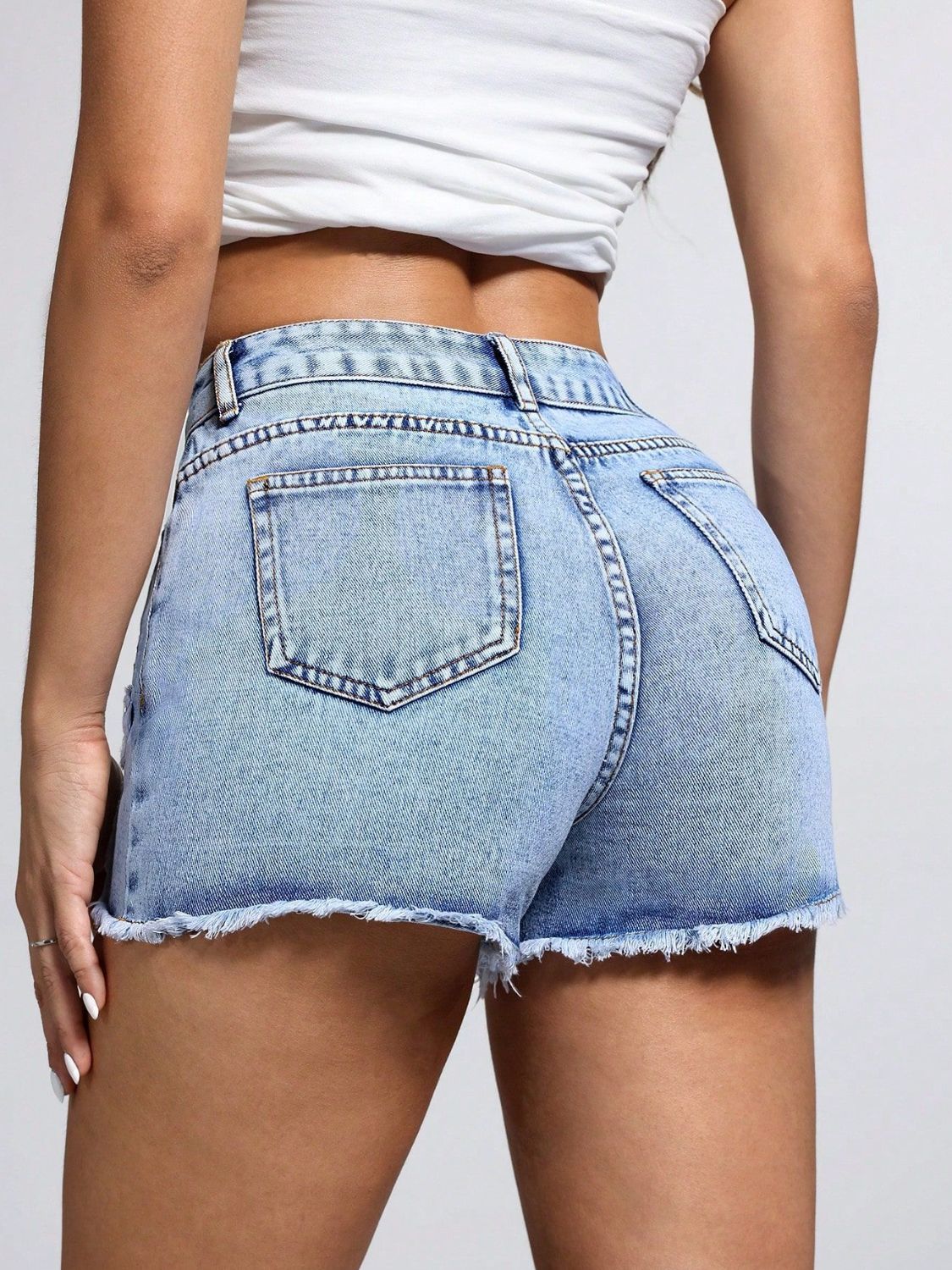 Star Raw Hem Denim Shorts