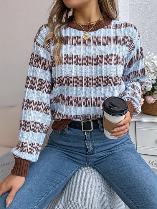 Striped Round Neck Long Sleeve Sweater