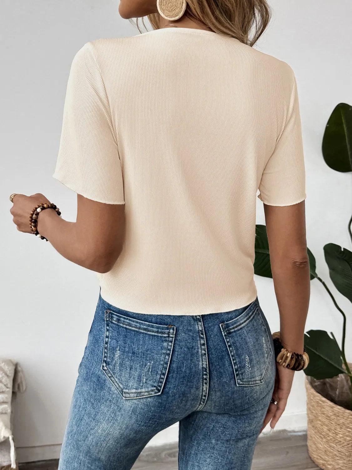 Flower Drawstring Ruched Front Top