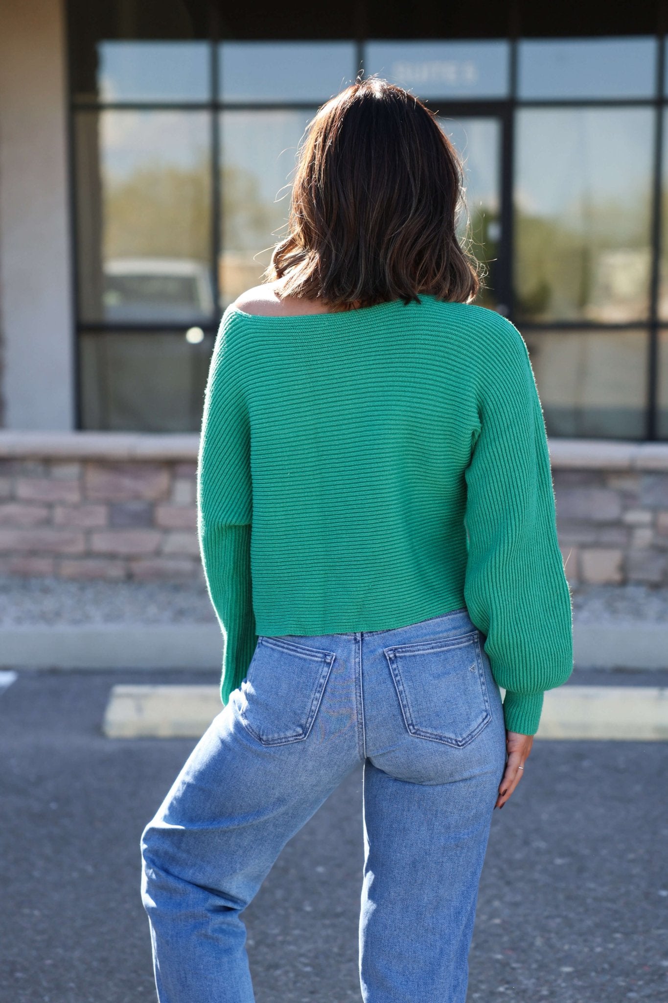 Avery Ribbed Boat Neck Sweater - Green