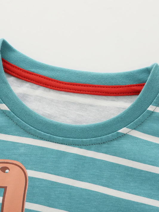 Children's Dinosaur Print Striped Pajama Set