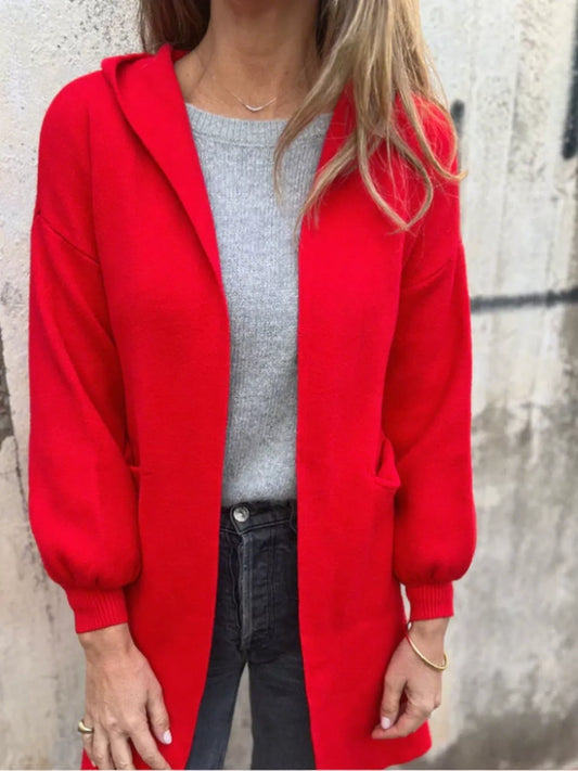 Full Size Open Front Hooded Cardigan Plus Size