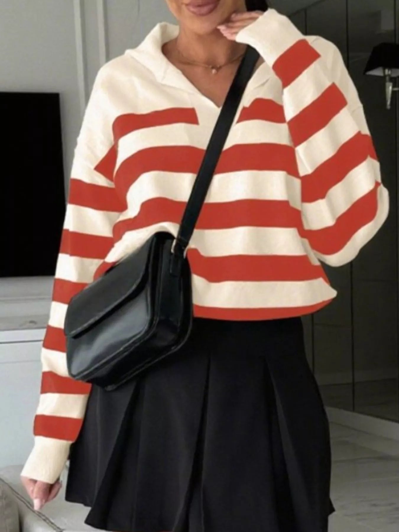 Striped Dropped Shoulder Knit Top