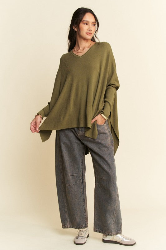 Back To School Sweater - Davi & Dani High-Low Side Slit Batwing Sleeve Top