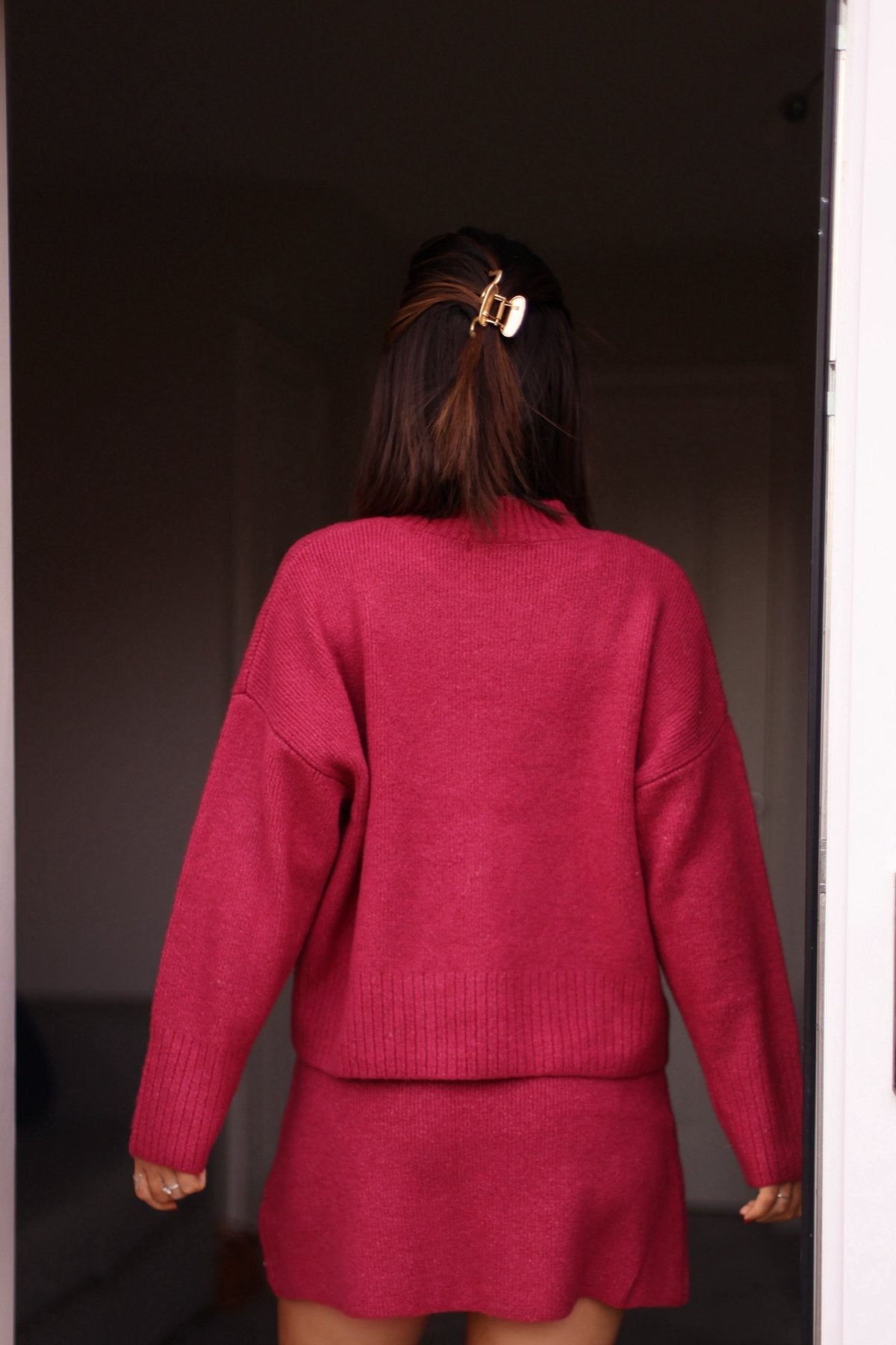 Berry Ribbed Mock Neck Sweater-FINAL SALE