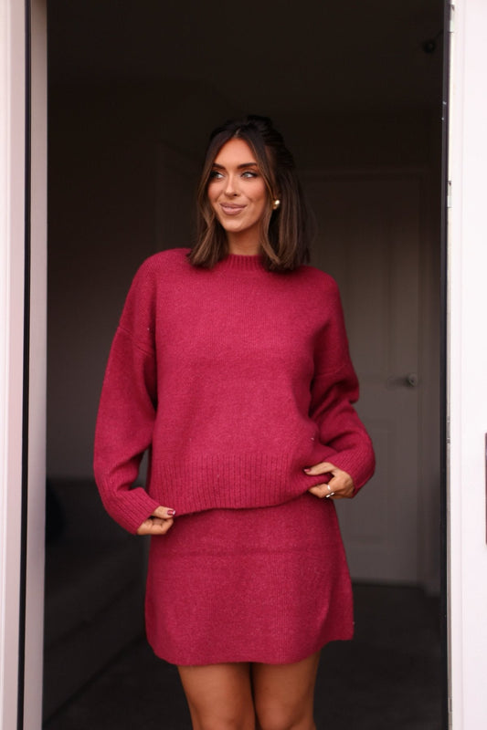 Berry Sweater Mini Skirt-FINAL SALE