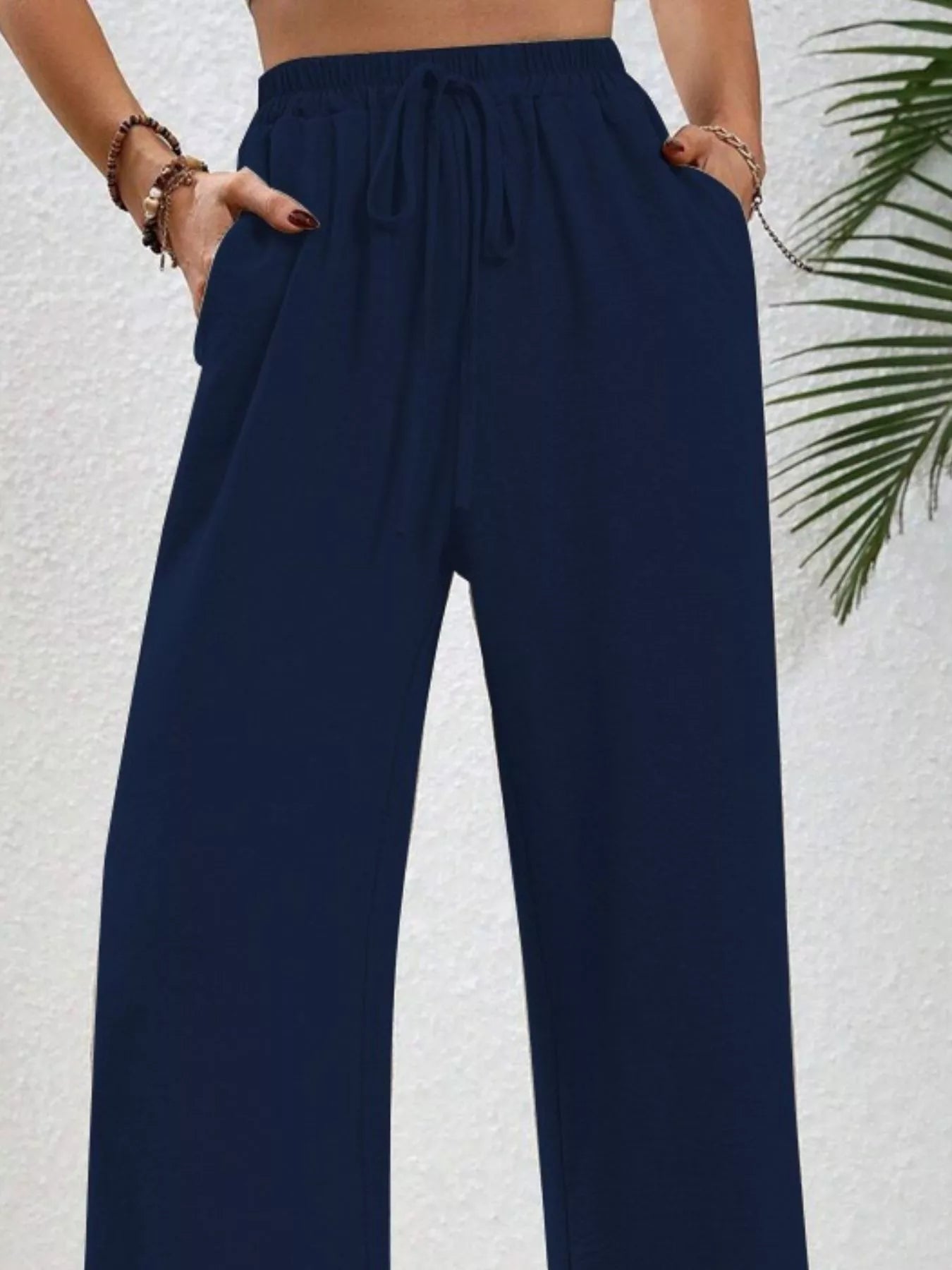 Casual Drawstring Wide Leg Pants
