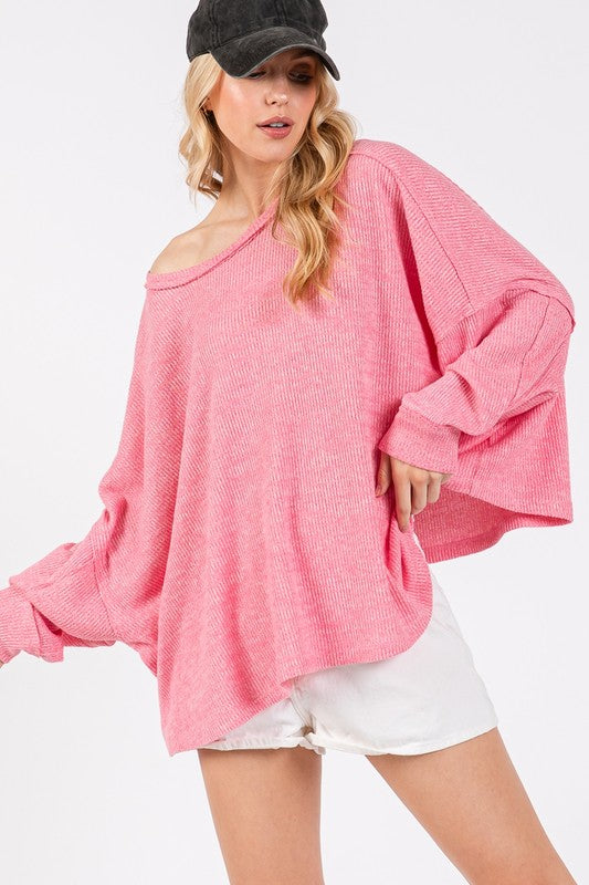 Back To School Sweater - SAGE + FIG Round Neck Batwing Sleeve Oversize Top