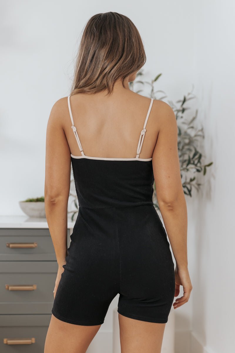 Black Contrast Ribbed Romper - FINAL SALE