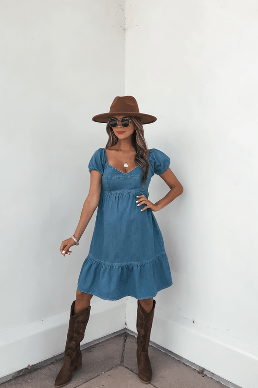 Blue Denim Tiered Mini Dress