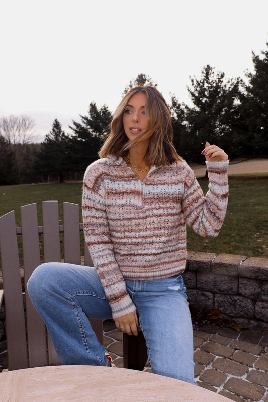 Brown Multi Striped Half Zip Sweater - FINAL SALE