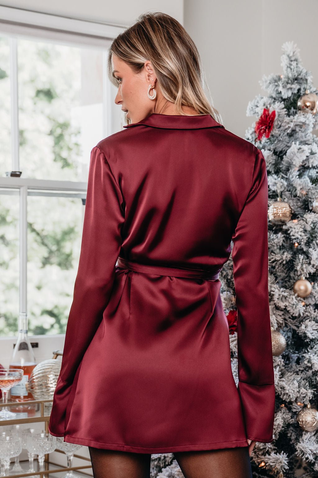 Burgundy Wrap Satin Mini Dress-FINAL SALE