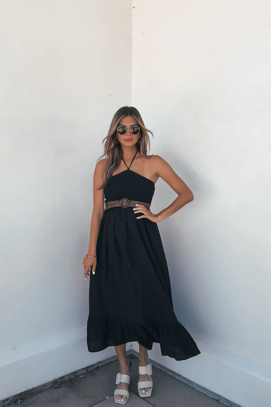 Camille Black Halter Belted Midi Dress - FINAL SALE