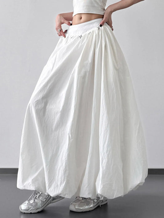 Elastic Waistband Bubble Maxi Skirt