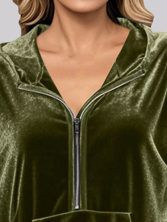 Full Size Half Zip Kangaroo Pocket Hoodie Plus Size