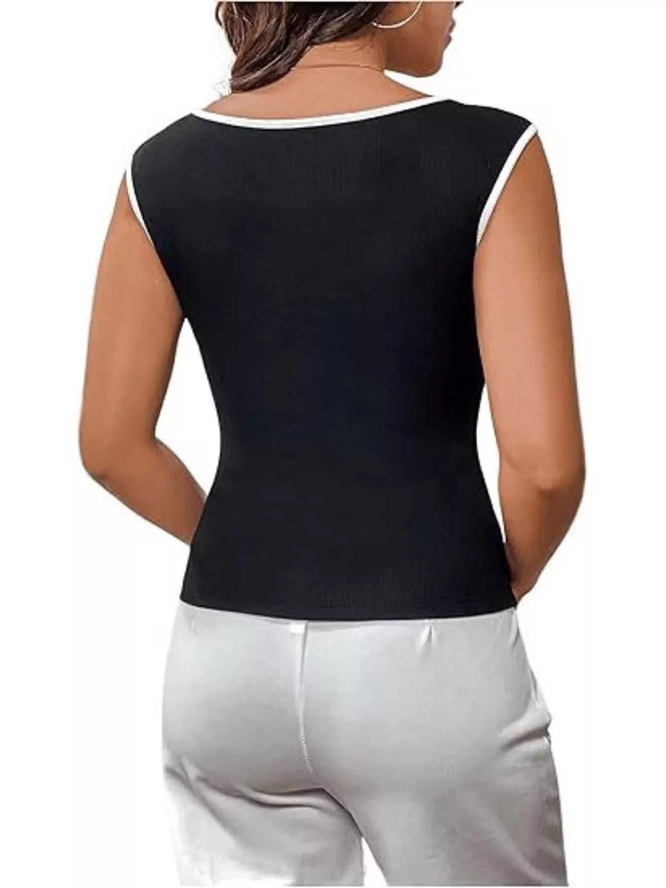 Contrast Trim Sweetheart Neck Knit Tank