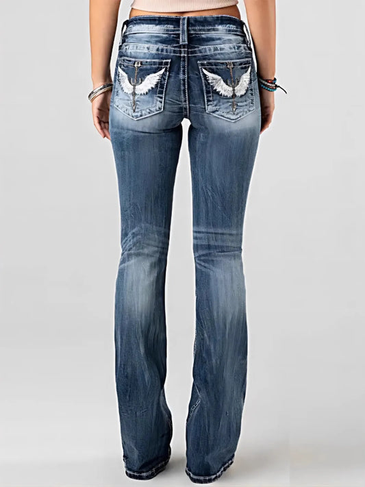 Embroidered Washed Bootcut Jeans