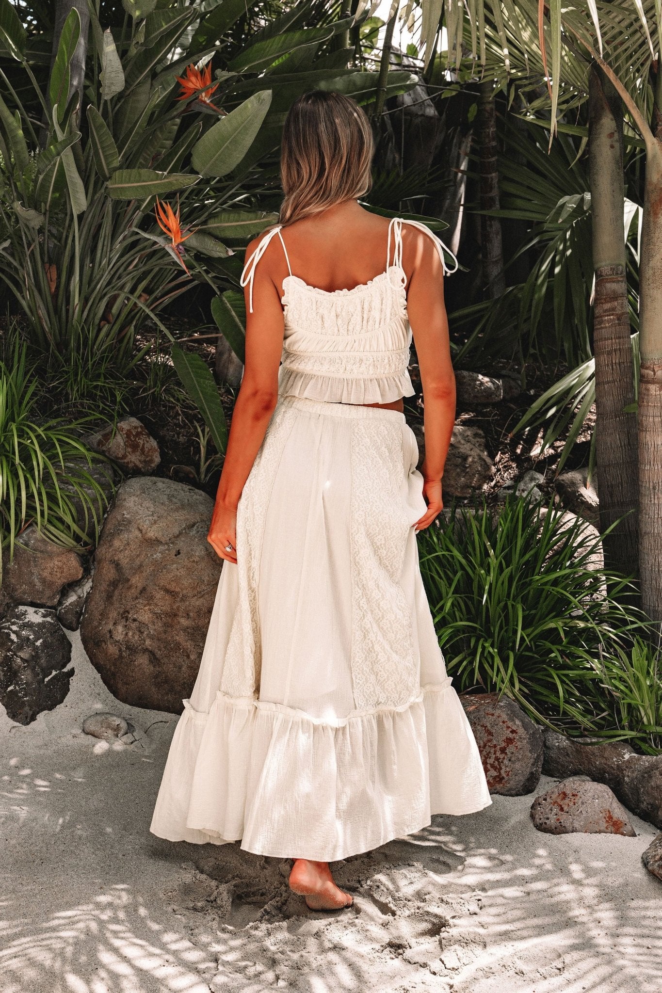 Cream Floral Ruffled Trim Lace Cami - FINAL SALE