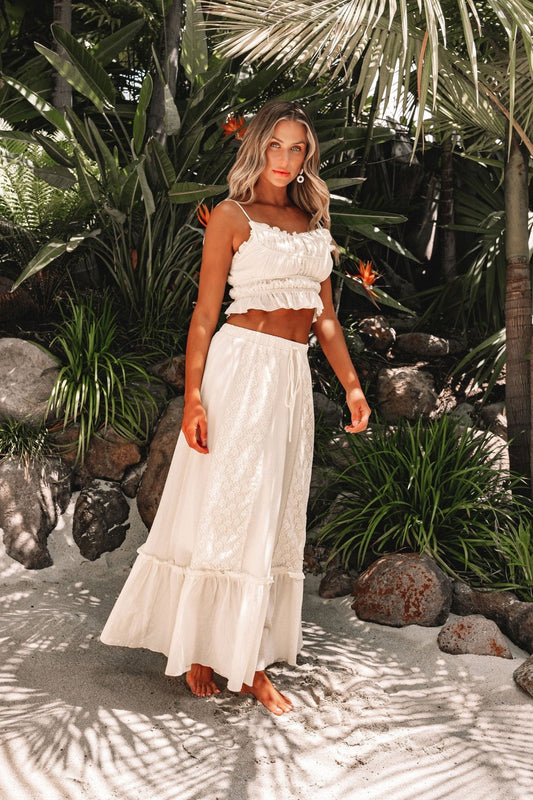 Cream Floral Ruffled Trim Lace Cami - FINAL SALE