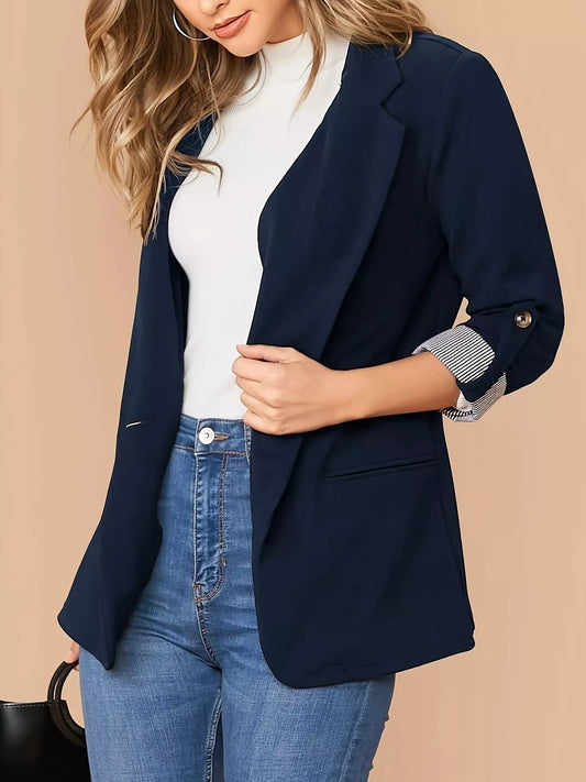 One Button Roll-Up Sleeve Blazer