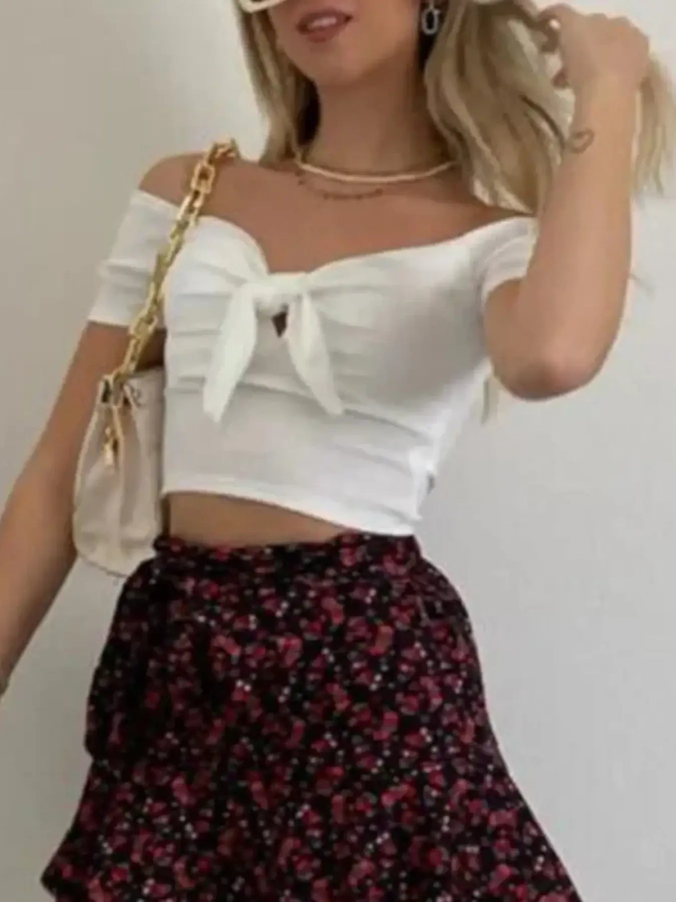 Off-Shoulder Bow-Tie Crop Top
