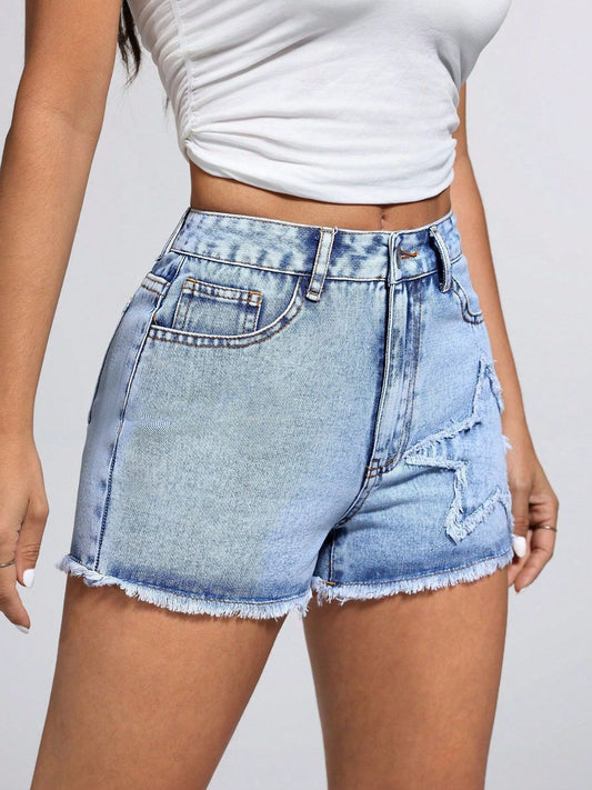 Star Raw Hem Denim Shorts