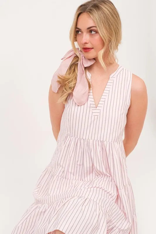Lime 'N' Chili Striped Sleeveless V-Neck Tiered Dress