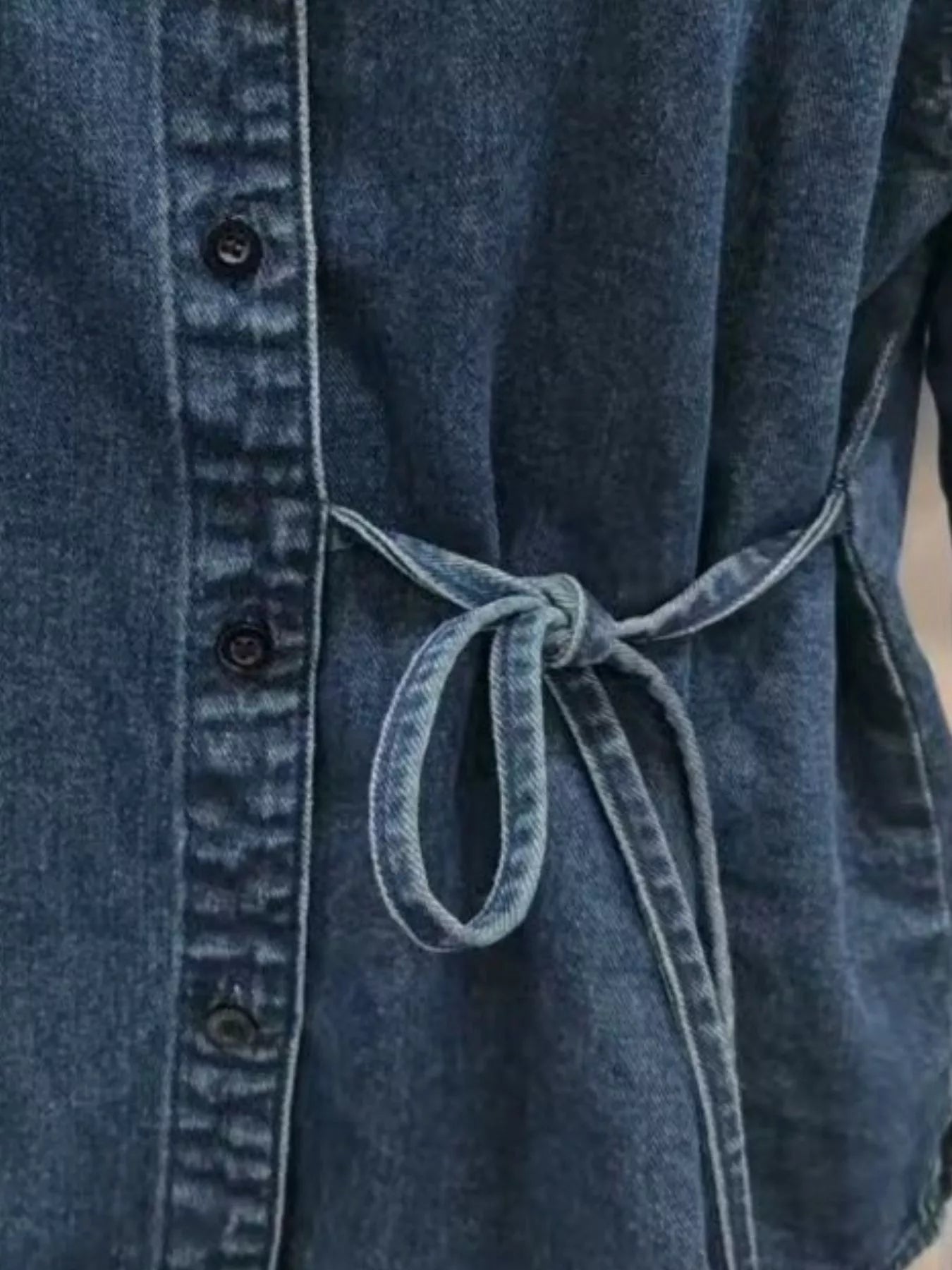 Tie-Waist Long Sleeve Denim Jacket