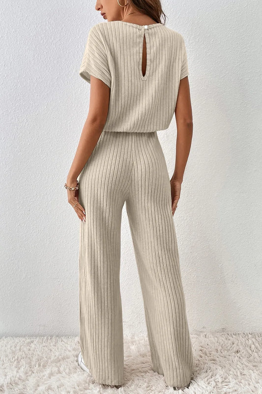 Ribbed Knit Wide Leg Jumpsuit