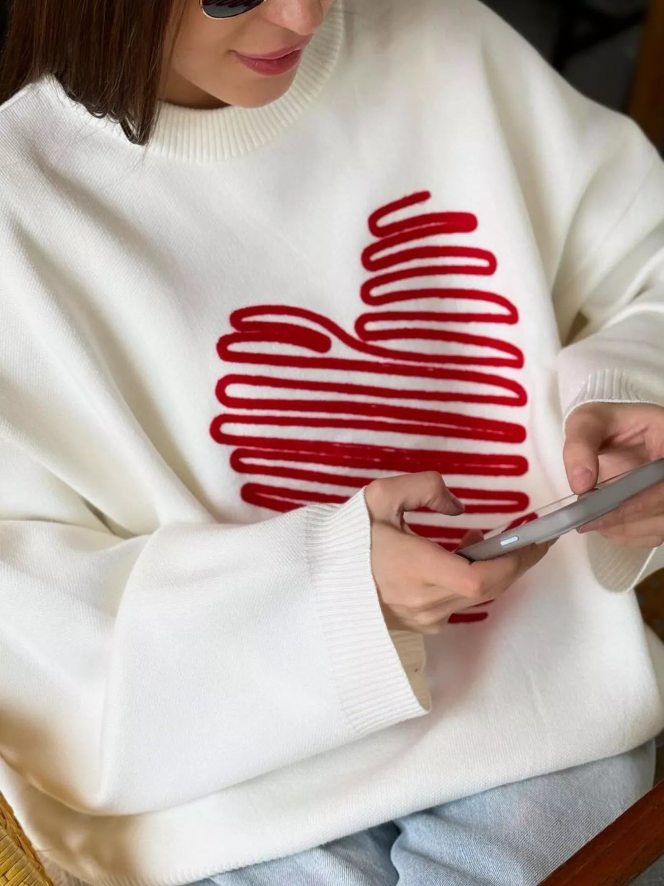 Heart Round Neck Oversized Sweater