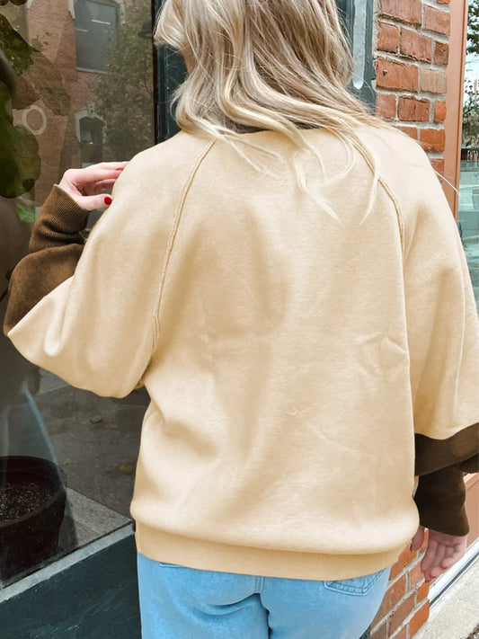 Color Block Mock Neck Long Sleeve Sweater