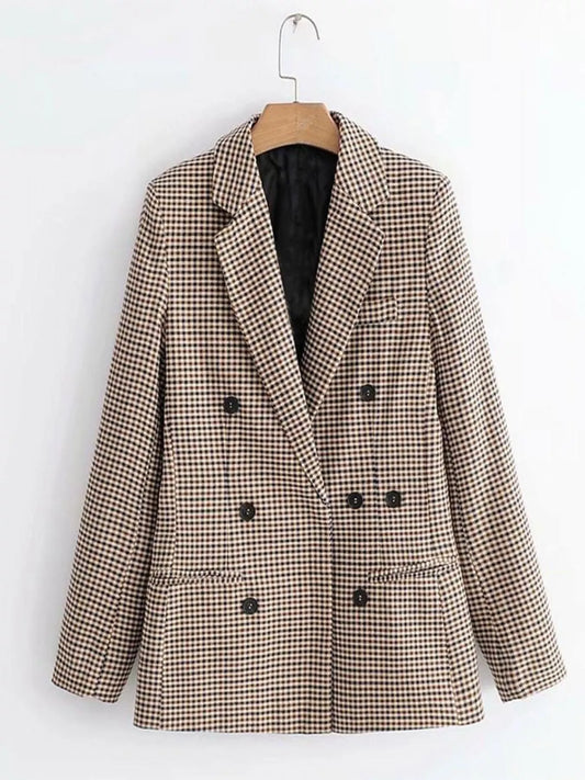 Plaid Lapel Collar Long Sleeve Blazer