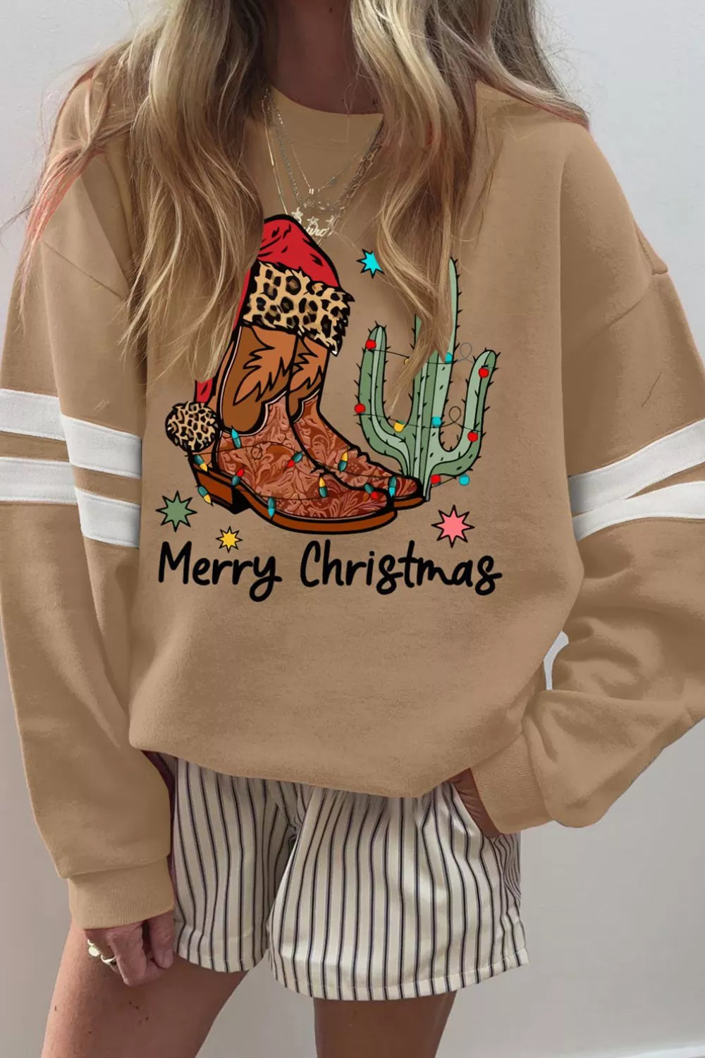 Merry Christmas Cowboy Boot Cactus Casual Sweatshirt