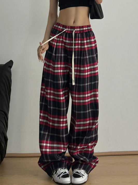 Drawstring Plaid Pants