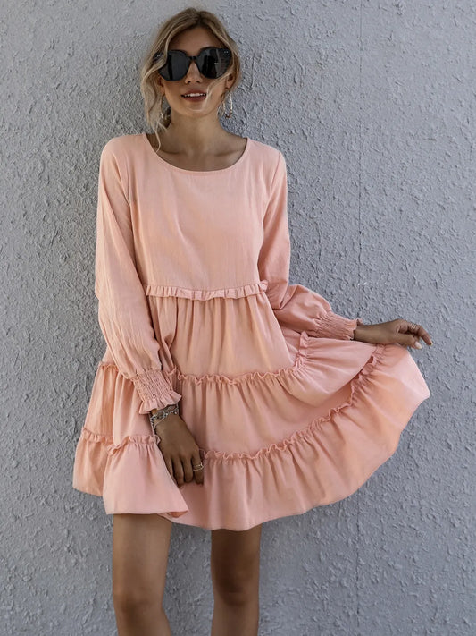 Frill Tiered Long Sleeve Mini Dress