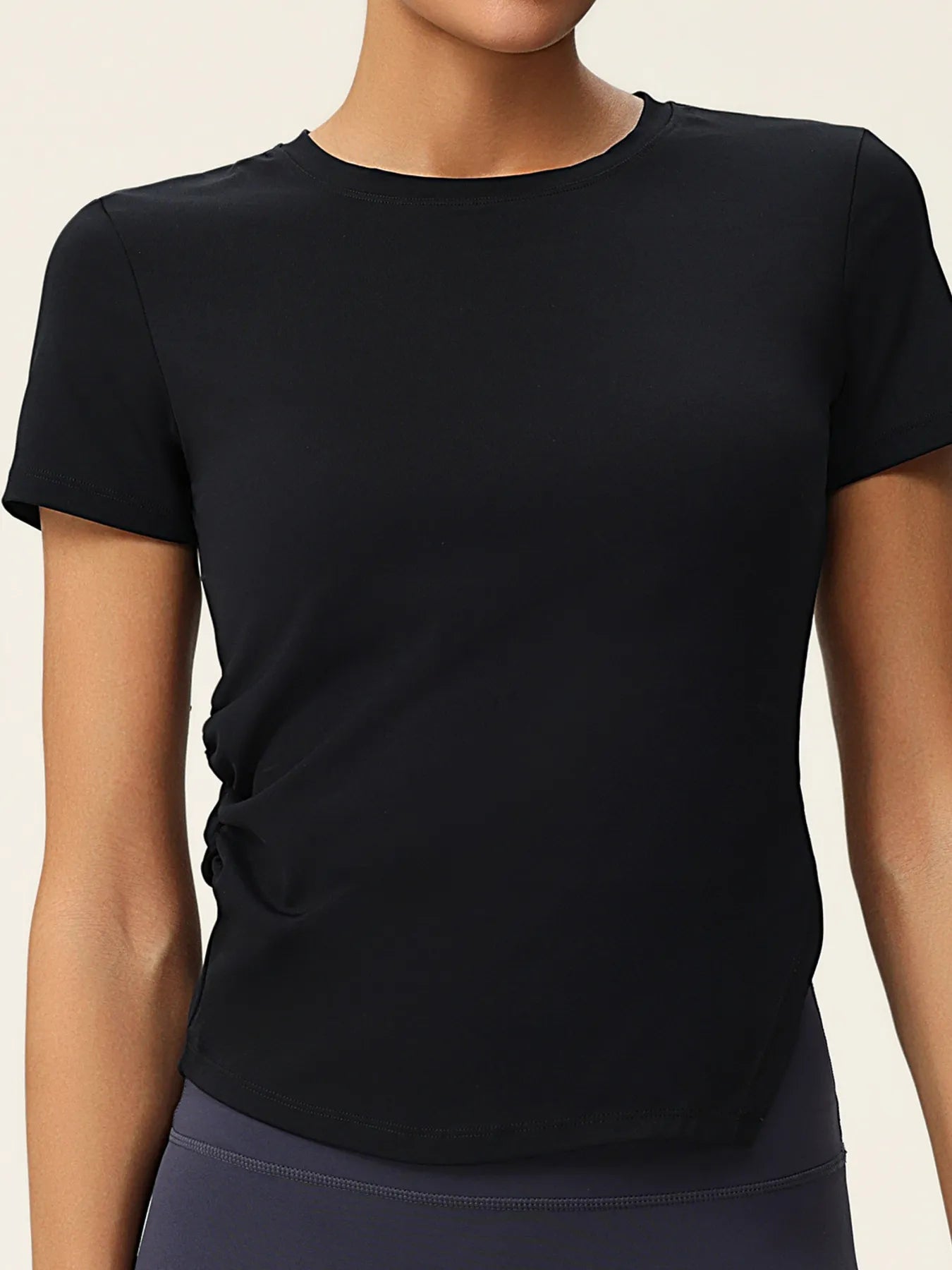 Full Size Slit Round Neck Short Sleeve Active T-Shirt Plus Size Black Black