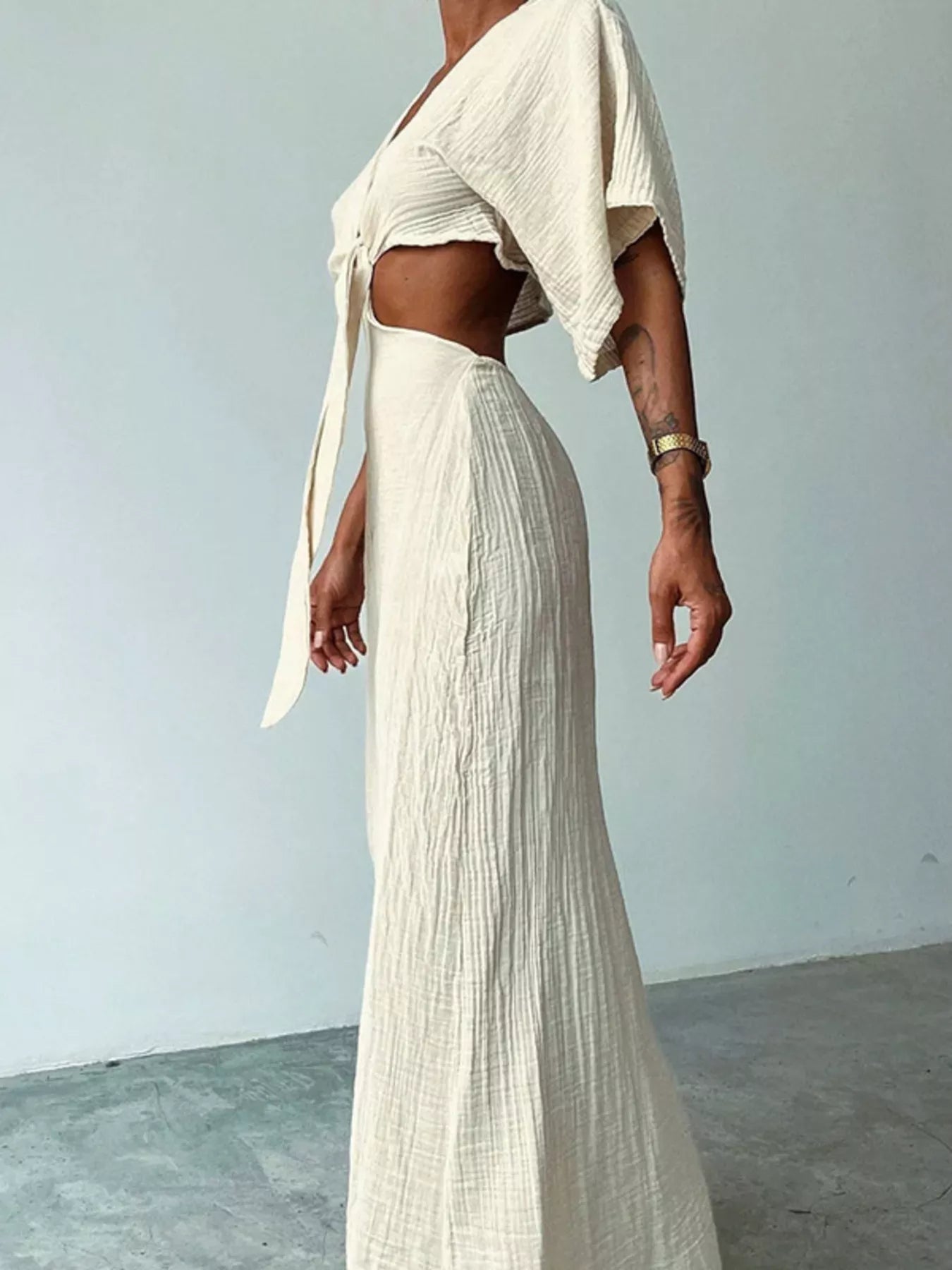 Tie Front Cutout Maxi Dress
