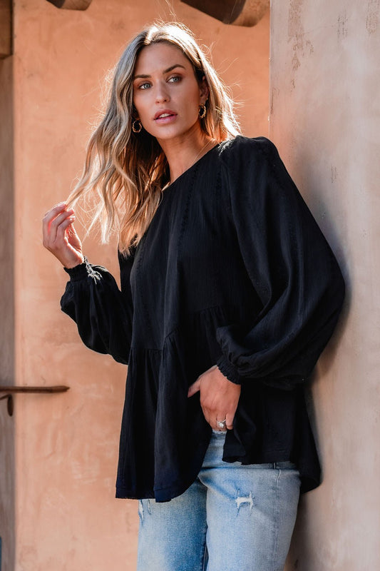 Flowy Black Ruffled Tunic - FINAL SALE