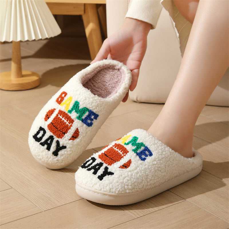 Funny Football Pattern Cotton Slippers Indoor Home Plush Warm Slippers White