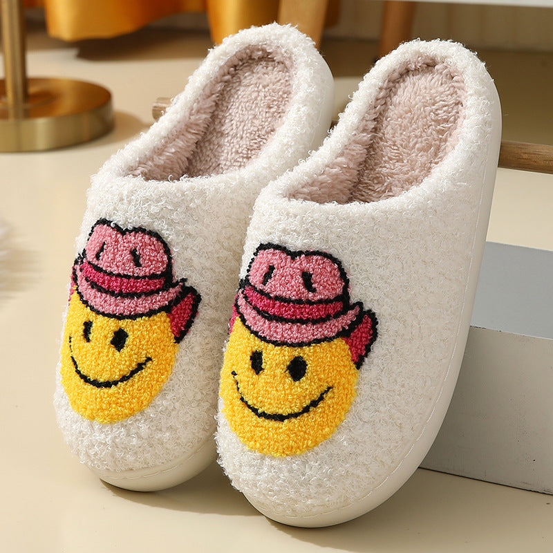 Cute Denim Pattern Cotton Slippers Indoor Home Plush Warm Slippers White