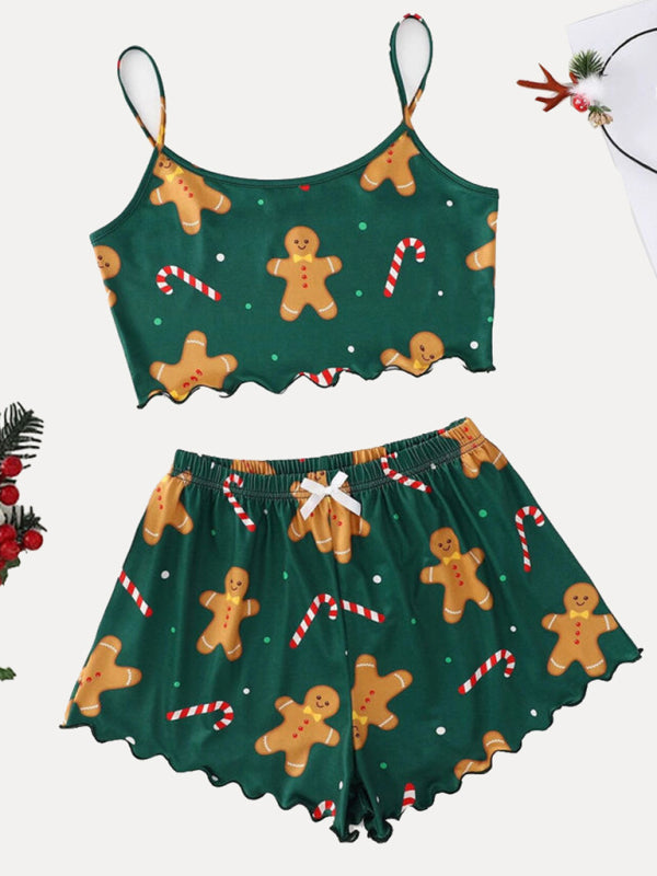Holiday Santa Print Sleeveless Pajama Set for Kids - Fun & Comfort Pattern3