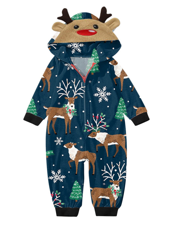Family Christmas Snowflake Reindeer Hooded Onesie Pattern3
