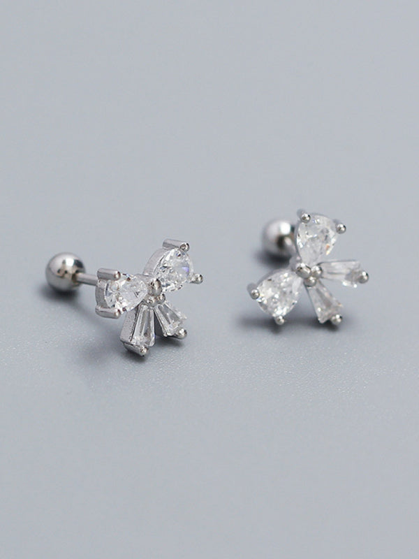 Women's 925 Silver Needle Bow Tie Shape Stud Earrings