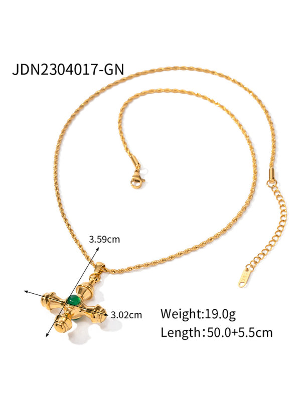 French retro palace style stainless steel natural stone cross necklace/earrings Pattern1 FREESIZE