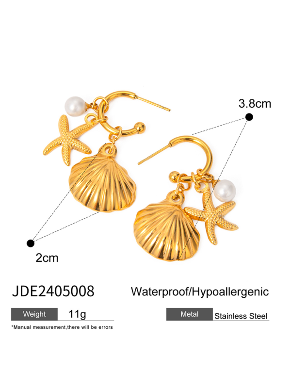 Modern ocean series accessories fashionable and versatile starfish shell pearl earrings Golden FREESIZE