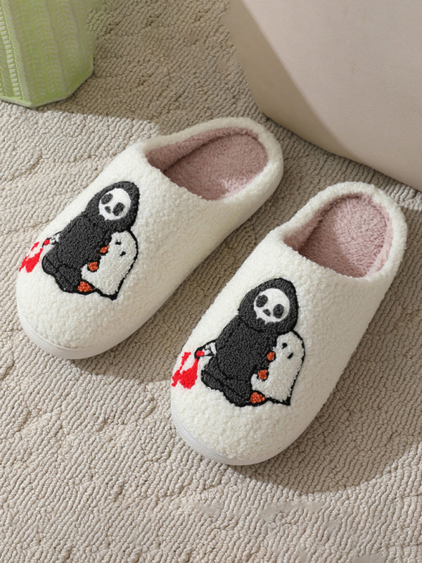 Halloween pattern home plush warm slippers Pattern1