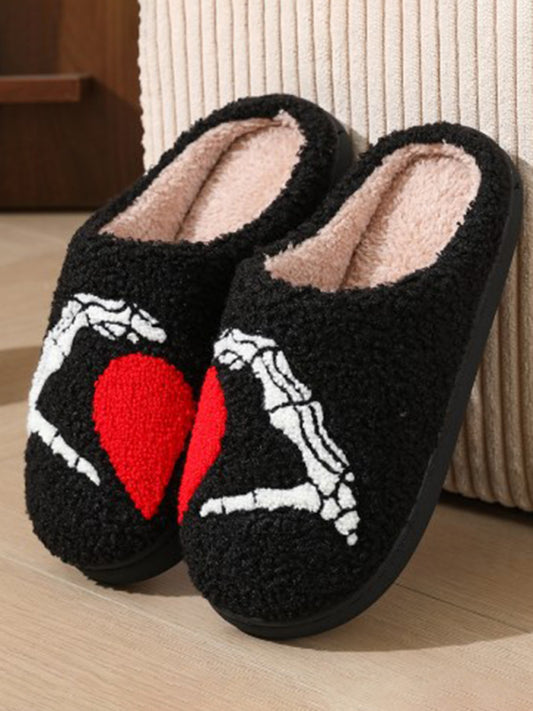 Halloween Love Skeleton Hand Pattern Home Plush Warm Slippers Pattern5