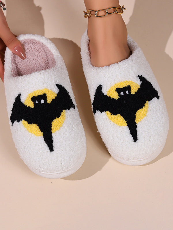 Halloween bat pumpkin pattern home plush warm slippers Pattern1