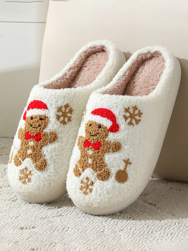 Christmas Snowman Indoor Home Plush Slippers White